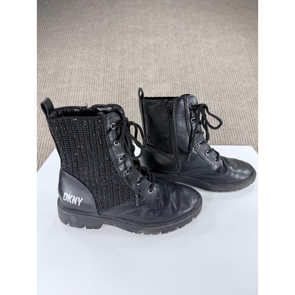 DKNY Girls Stassi Menia Black Crystal Knit Combat Boots Size 3 Youth - Picture 7 of 8